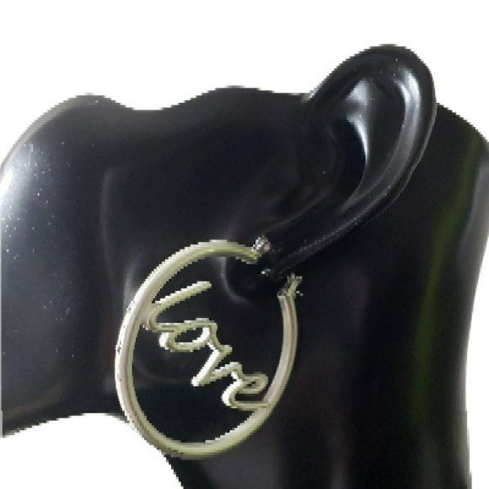 Womens Matte Silver LOVE Letter Hoop Circle Latch Earrings Casual Party Jewelry